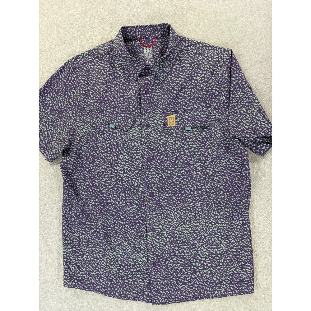 Topo Designs Short Sleeve Button Down Shirt (Men's XL) Purple